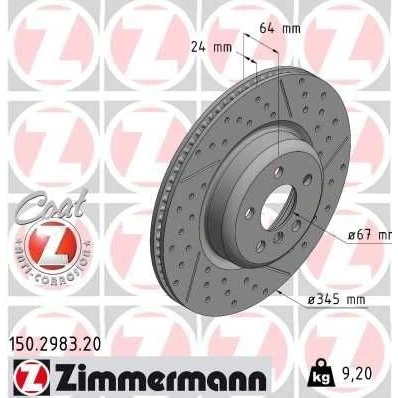 Billede af ZIMMERMANN 150.2983.20 Bremseskiver 345 24 6/5 5 112 indvendigt ventileret, Sænket, opslidset coatet højkarboniseret BMW: 3 Sedan, Touring