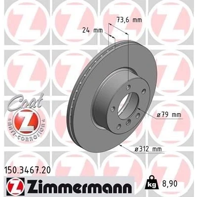 Billede af ZIMMERMANN COAT Z 150.3467.20 Bremseskiver 312 24 6/5 5 120 indvendigt ventileret coatet højkarboniseret BMW: 3 Touring, 1 Hatchback, Sedan