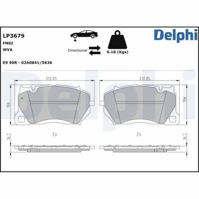 Billede af DELPHI LP3679 Bremseklodser Forberedt til slidindikator med anti knirke plade uden tilbehør