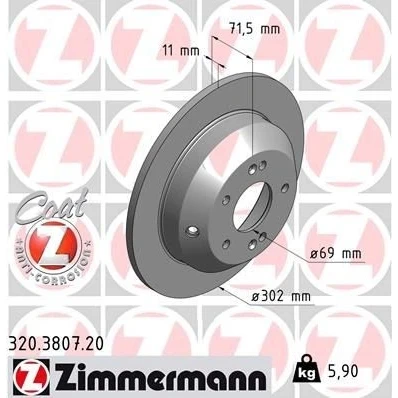 Billede af ZIMMERMANN COAT Z 320.3807.20 Bremseskiver 302 11 8/5 5 114 indvendigt ventileret coatet