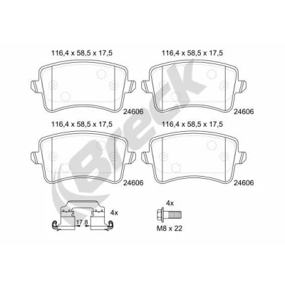 Billede af BRECK 24606 00 554 10 Bremseklodser Keramik med anti knirke plade, bremsecaliperskruer uden tilbehør AUDI: A4 B8 Avant, A5 Sportback