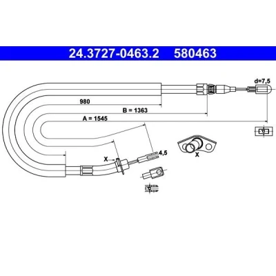 Billede af ATE 24.3727 0463.2 Håndbremsekabel 1545