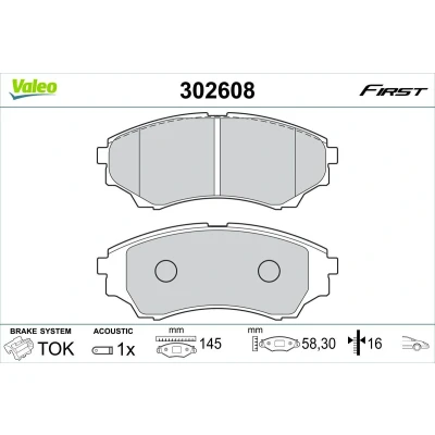 Billede af VALEO 302608 Bremseklodser foraksel Inkl. slidadvarselskontakt med anti knirke plade MAZDA: BT 50 Pick up, B serie FORD: Ranger Mk2
