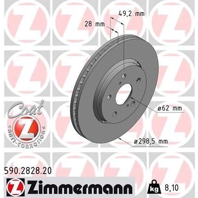 Billede af ZIMMERMANN 590.2828.20 Bremseskiver 298 28 7/5 5 114 udvendig ventileret coatet TOYOTA: C HR
