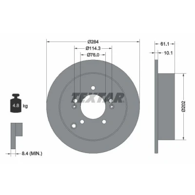 Billede af TEXTAR PRO 92134003 Bremseskiver 284 10,1 05/08 114,3 fuldstændigt coatet uden hjulbolte, hjulnav HYUNDAI: Tucson, Trajet, KIA: Sportage III