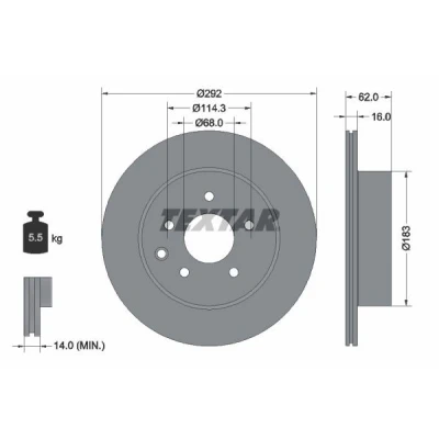 Billede af TEXTAR PRO 92144003 Bremseskiver 292 16 05/06 114,3 indvendigt ventileret coatet uden hjulbolte, hjulnav NISSAN: Qashqai / Qashqai+2 I, X Trail