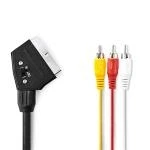Billede af SCART kabel Han 3x RCA Nikkelplateret Omskiftelig 480p 1.00 m Runde PVC Sort Plastikpose