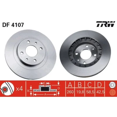 Billede af TRW DF4107 Bremseskiver 260 19,8 4 98 ventileret lakeret