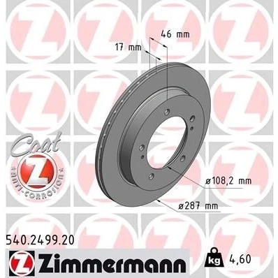 Billede af ZIMMERMANN COAT Z 540.2499.20 Bremseskiver 287 17 7/5 5 140 indvendigt ventileret coatet SUZUKI: Jimny SUV
