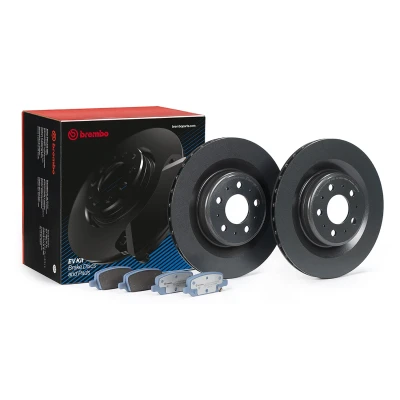 Billede af BREMBO KT 08 004 Bremsesæt, skivebremser indvendigt ventileret uden tilbehør med anti knirke plade akustisk advarsel for slid TESLA: Model 3