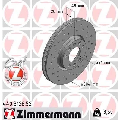 Billede af ZIMMERMANN 440.3128.52 Bremseskiver 304 28 8/5 5 108 indvendigt ventileret, hullet coatet PEUGEOT: 308 SW 2, 3008 II SUV, 508 I