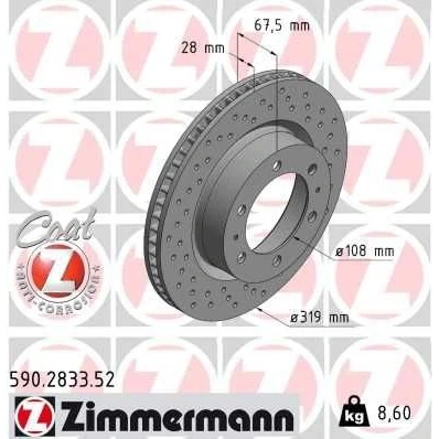 Billede af ZIMMERMANN 590.2833.52 Bremseskiver 319 28 8/6 6 140 indvendigt ventileret, hullet coatet TOYOTA: HILUX 3 Pick up