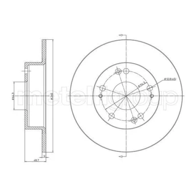 Billede af METELLI Bremseskive HONDA: Accord 7 Limousine 259,5mm 9,1mm 5 fuldstændigt 23 1648C Bremseskiver, Skivebremser