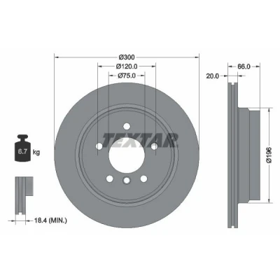 Billede af TEXTAR PRO 92154903 Bremseskiver 300 20 05/06 120 indvendigt ventileret coatet uden hjulbolte, hjulnav BMW: 3 Touring, Sedan, 1 Hatchback