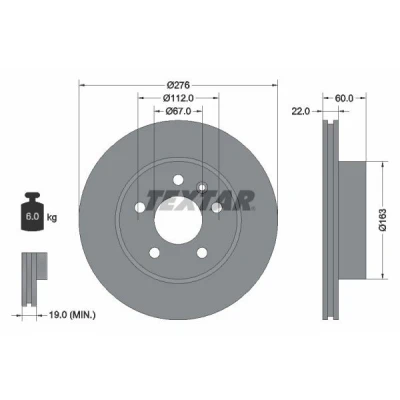 Billede af TEXTAR PRO 92074403 Bremseskiver 276 22 05/06 112 indvendigt ventileret coatet uden hjullejer, hjulbolte, hjulnav MERCEDES BENZ: Vito Bus
