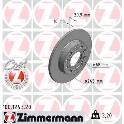 Billede af ZIMMERMANN COAT Z 100.1243.20 Bremseskiver 245 10 10/5 5 112 fuldstændigt coatet AUDI: A4 B6 Avant, Sedan