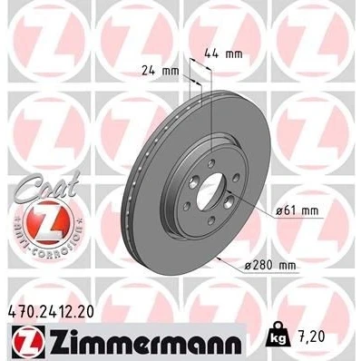 Billede af ZIMMERMANN 470.2412.20 Bremseskiver 280 24 6/4 4 100 udvendig ventileret coatet RENAULT: CLIO 3, TWINGO 2, MEGANE 2 Kombi