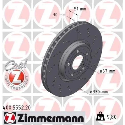 Billede af ZIMMERMANN Bremseskive MERCEDES BENZ: A klasse, B klasse Sedan 400.5552.20 Bremseskiver, Skivebremser