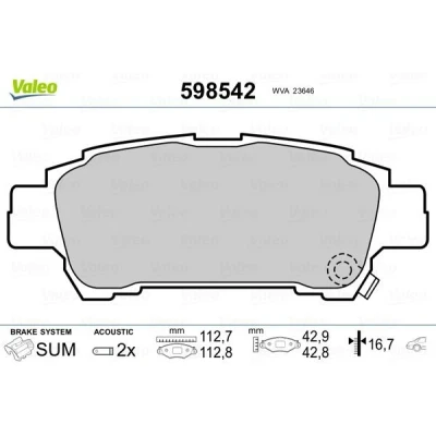 Billede af VALEO 598542 Bremseklodser bagaksel Inkl. slidadvarselskontakt med anti knirke plade TOYOTA: Avensis Verso, Previa / Estima II