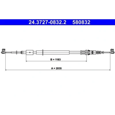 Billede af ATE 24.3727 0832.2 Håndbremsekabel 2035 PEUGEOT: 307 Hatchback, CC, CITROËN: C4 I Hatchback