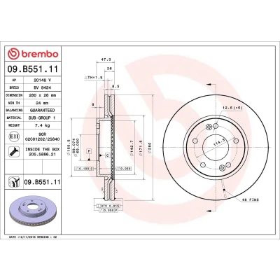 Billede af BREMBO 09.B551.11 Bremseskiver 280 26 5 indvendigt ventileret coatet med skruer HYUNDAI: Tucson, Sonata V, KIA: Optima / K5, CARENS 3, 2