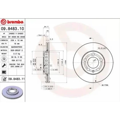 Billede af BREMBO COATED DISC LINE 09.8483.11 Bremseskiver 239 18 5 indvendigt ventileret coatet med skruer SKODA: Fabia 2, 1 Combi, I Hatchback