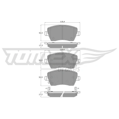 Billede af TOMEX brakes TX 14 161 Bremseklodser foraksel med akustisk advarsel for slid NISSAN: MICRA 4, 5, Note II Hatchback