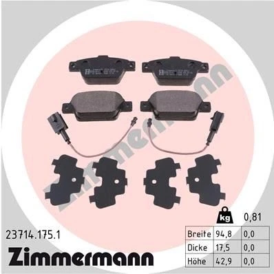 Billede af ZIMMERMANN 23714.175.1 Bremseklodser Inkl. slidadvarselskontakt Billede svarer til leveringsomfang FIAT: BRAVO 2