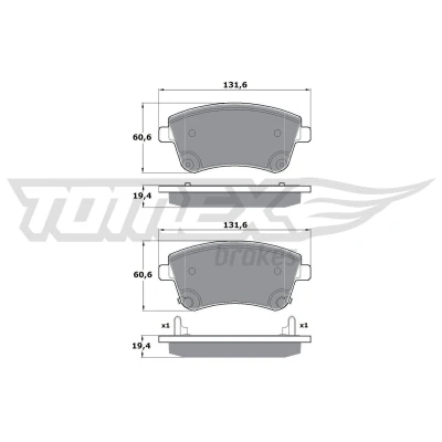Billede af TOMEX brakes TX 16 53 Bremseklodser foraksel med akustisk advarsel for slid KIA: Venga