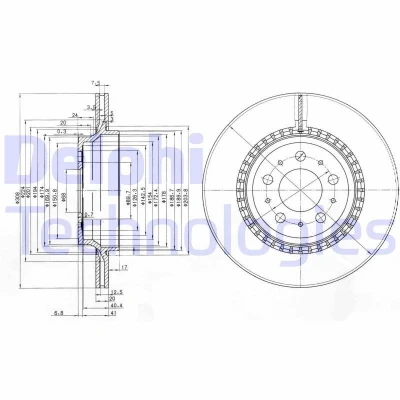 Billede af DELPHI BG3782C Bremseskiver 308 20 5 ventileret coatet ubehandlet uden hjullejer, ABS sensorring VOLVO: XC90 I, S80 II