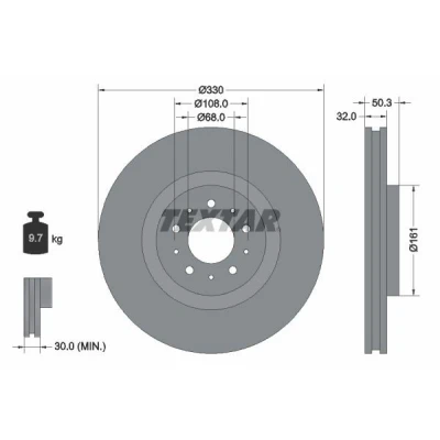 Billede af TEXTAR PRO 92178103 Bremseskiver 330 32 05/10 108 indvendigt ventileret coatet uden hjulbolte, hjulnav VOLVO: V70 2, S60 I