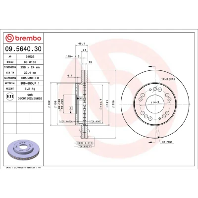 Billede af BREMBO 09.5640.30 Bremseskiver 256 24 5 indvendigt ventileret