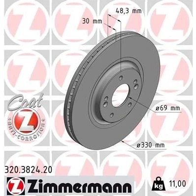 Billede af ZIMMERMANN 320.3824.20 Bremseskiver 330 30 7/5 5 114 indvendigt ventileret coatet KIA: Optima / K5 Sportswagon, Sedan