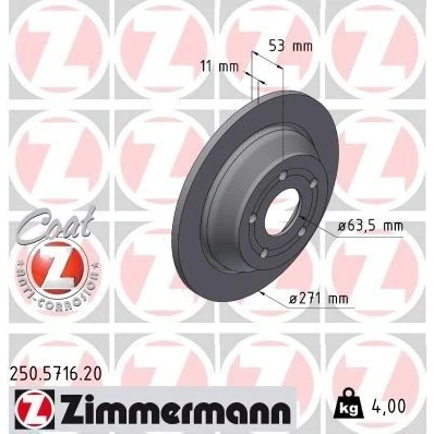 Billede af ZIMMERMANN Bremseskive FORD: Puma SUV 271mm 11mm 5/5 5 hul 108mm fuldstændigt coatet 250.5716.20 2413300,L1TC2A315AA Bremseskiver, Skivebremser
