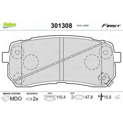 Billede af VALEO 301308 Bremseklodser FIRST bagaksel Inkl. slidadvarselskontakt med anti knirke plade KIA: CARNIVAL / GRAND 3, HYUNDAI: H 1 Cargo
