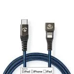Billede af USB kabel 2.0 Apple Lightning 8 pin Type C Han 480 Mbps 60 W Nikkelplateret 2.00 m Runde Flettet / Nylon Blå Sort Cover Window Box