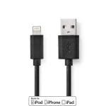 Billede af USB kabel 2.0 Apple Lightning 8 pin A han 480 Mbps 12 W Nikkelplateret 1.00 m Runde PVC Sort Box