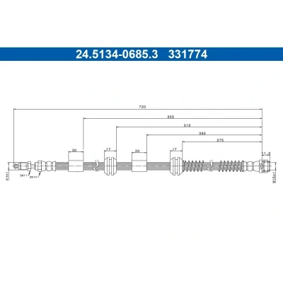 Billede af ATE 24.5134 0685.3 Bremseslange 720mm M10x1mm