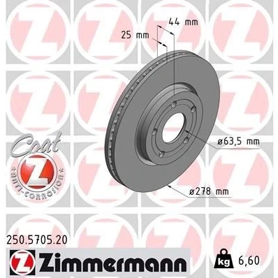 Billede af ZIMMERMANN 250.5705.20 Bremseskiver 278 25 5/5 5 108 indvendigt ventileret coatet