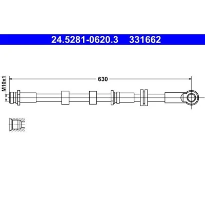 Billede af ATE 24.5281 0620.3 Bremseslange 630 M10x1 MITSUBISHI: Lancer 7 Limousine, 8 Limousine