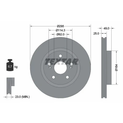 Billede af TEXTAR PRO 92156503 Bremseskiver 295 25 05/07 114,3 indvendigt ventileret coatet uden hjulbolte, hjulnav SUZUKI: Grand Vitara 1 SUV