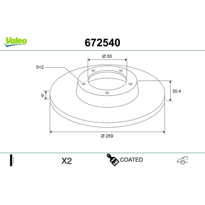 Billede af VALEO 672540 Bremseskiver bagaksel 259 9 5 fuldstændigt coatet TOYOTA: Prius PHV Hatchback, III LEXUS: CT