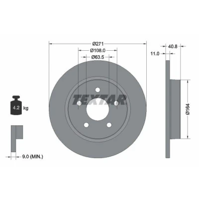 Billede af TEXTAR PRO 92239003 Bremseskiver 271 11 05/05 108 fuldstændigt coatet uden hjulbolte, hjulnav FORD: FOCUS 3 Turnier,