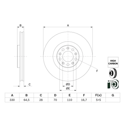 Billede af BOSCH 0 986 479 E88 Bremseskiver 330 28 5 110 ventileret coatet højkarboniseret ALFA ROMEO: Stelvio, Giulia Sedan