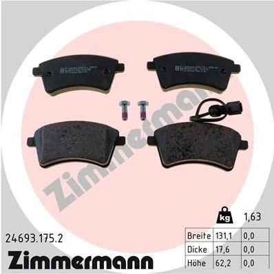 Billede af ZIMMERMANN 24693.175.2 Bremseklodser Inkl. slidadvarselskontakt med skruer Billede svarer til leveringsomfang RENAULT: Kangoo II Express
