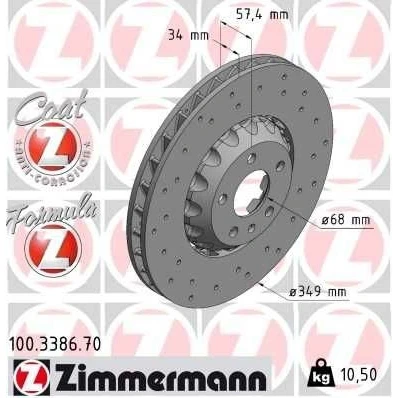 Billede af ZIMMERMANN 100.3386.70 Bremseskiver 349 34 6/5 5 112 ventileret, hullet, todelt bremseskive coatet legeret AUDI: A6 C8 Avant, A8, Sedan