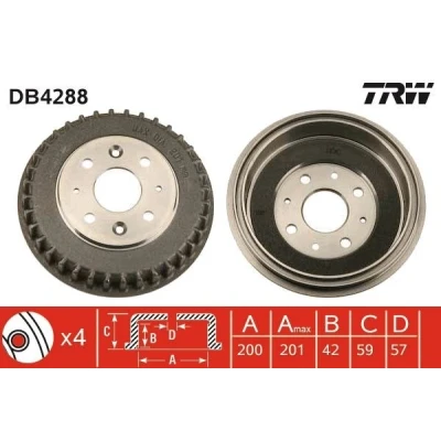 Billede af TRW DB4288 Bremsetromler FIAT: Panda II Hatchback, OPEL: Astra F CC