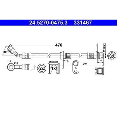 Billede af ATE 24.5270 0475.3 Bremseslange 476 M10x1