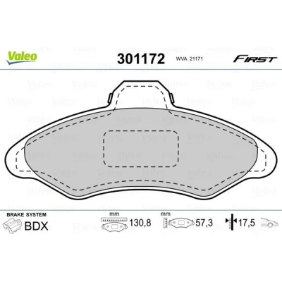 Billede af VALEO 301172 Bremseklodser FIRST foraksel Ekskl. slidadvarselskontakt uden anti knirke plade FORD: ESCORT 6, 5 Cabriolet