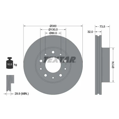 Billede af TEXTAR PRO 92157303 Bremseskiver 300 32 05/10 130 indvendigt ventileret coatet uden hjulbolte, hjulnav FIAT: Ducato III Ladvogn / Chassis